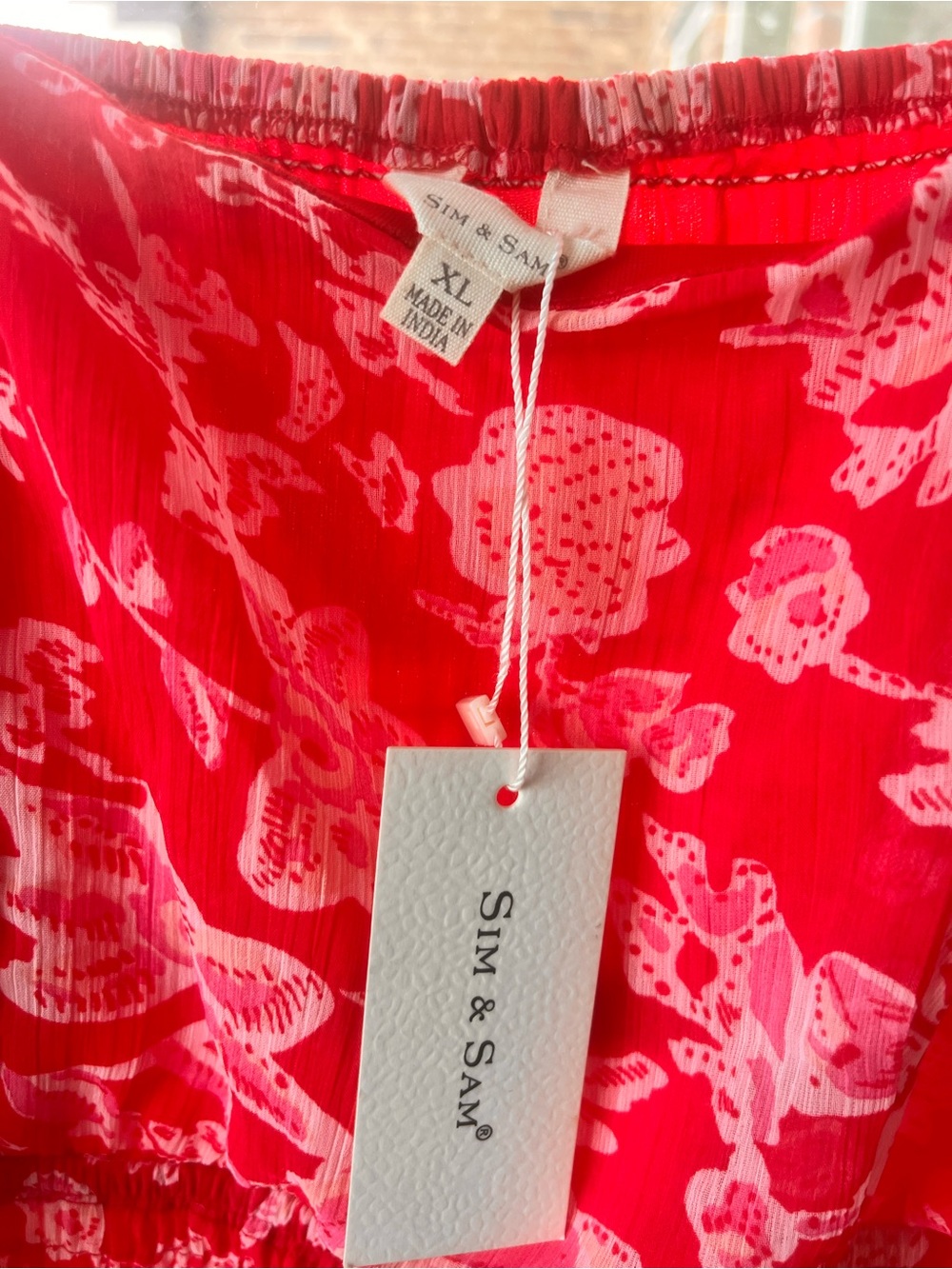 Sim & Sam Red Floral Smocked Waist Long-Sleeve dress 🐝 - Picture 2 of 6